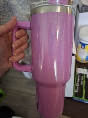 Large Iridescent Pink Travel Tumbler with Handle